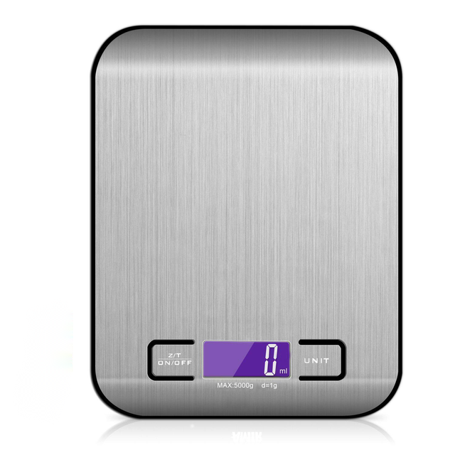 Stainless Steel Digital Electronic Kitchen Scale Battery Powered Lightweight Portable 5kg/1g Grams Ounces Weight Measuring