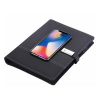 Carnet d'Affaires A5 Créatif et Multifonctionnel avec Batterie Externe Intégrée, Recharge Sans Fil, Couverture en Cuir et Reliure à Anneaux