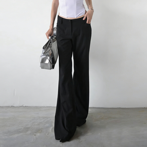 Pantalones Casuales de Mujer, Estilo Informal, de Cintura Baja, Color Puro, Ajustados, Ligeramente Acampanados, Versátiles - Product Image 5