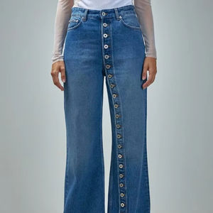 Viviblook Z0127PT01 Pantalones Vaqueros de Mujer, Estilo Retro Lavado, Jeans de Pierna Recta con Botones, Tallas Grandes - Product Image 1