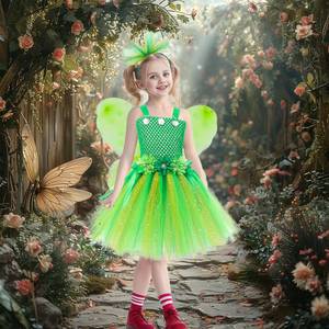 Vestido de Princesa Elfa Verde Selva para Niñas, Diseño Nuevo de HP, Vestido de Fiesta con Tutú y Alas para Niñas - Product Image 3