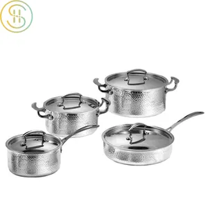 Ensemble de casseroles en acier inoxydable en relief par Induction avec couvercle en acier, ustensiles de cuisine pour la cuisine à domicile 8 pièces