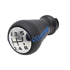 Pommeau de levier de vitesse en cuir noir avec surpiqûres bleues, 5 vitesses, pour voitures Peugeot 206 307 207 408, design ergonomique - Product Image 1