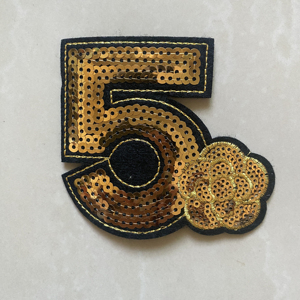 Phụ kiện quần áo số 5 hoa hồng trang trí hạt sequin vá mới sáng tạo vàng số 5 miếng vá sequin - Product Image 2