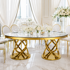Table de banquet ovale de luxe en acier inoxydable avec plateau miroir et base de piédestal entrelacée pour événements de mariage (vente en gros) - Product Image 1