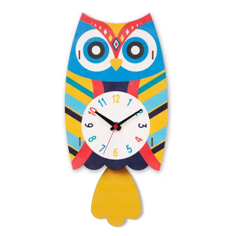 Eule Tier Cartoon Design Dekorative Kinder MDF Pendel Holz Wanduhr mit Swing Tail benutzer definierte Eule Uhr