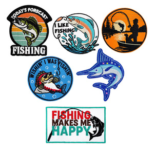 Parches Termoadhesivos <span class=keywords><strong>de</strong></span> Sarga Ecológica Bordados con Motivos <span class=keywords><strong>de</strong></span> Pesca (Pez Espada, Lubina) para Sombreros, Chaquetas, Chalecos, Mochilas y Deportes al Aire Libre - Product Image 1