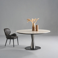 Ensemble de table à manger ronde de haute qualité, luxueuse, avec base en acier inoxydable et plateau en marbre naturel, pour hôtel, usage domestique, design contemporain