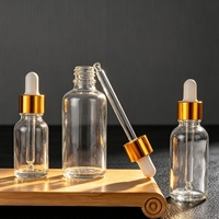Flacon compte-gouttes en verre transparent rechargeable avec embout en caoutchouc doré, flacon pipette en verre pour huile essentielle, sérum, liquide cosmétique, emballage