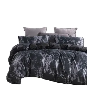 Toptan siyah ve beyaz mermer yatak-Amerikan tarzı 3D mermer desen yorgan yatak örtüsü seti