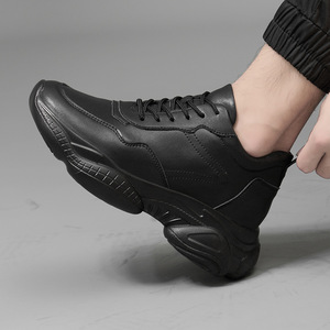 Chaussures de sport décontractées pour hommes, style coréen, à semelle épaisse, blanches, en cuir de vachette avec doublure en maille, baskets à talon intérieur type « Daddy » - Product Image 2