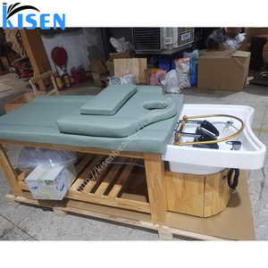 Kisen salón diseño superior muebles de madera personalizar champú cama mesa para la cabeza spa fumigado belleza facial - Product Image 4