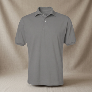 Polo en piqué gris à manches courtes pour homme, décontracté, tricoté, couleur unie, boutonné, coupe classique - Product Image 2