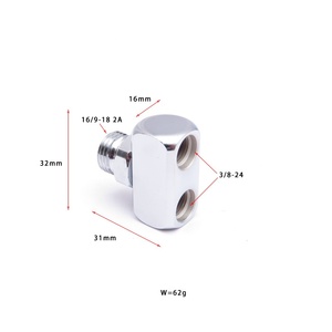 Diving regulator BCD tee adapter / manifold, 1 × 9/16-18 2A UNF to 2 × 3/8-24 UNF - Product Image 3