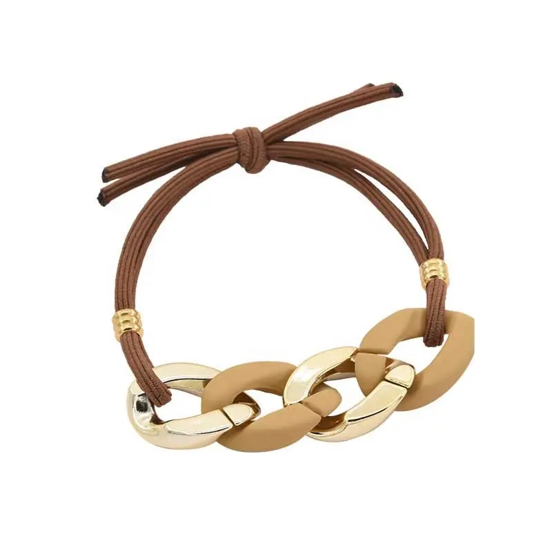 Ins Korean Golden Simple Elegant Hair Chain Bracelet Ponytail Holder Rubber Bands Elastic Chain Hair Ties For Women