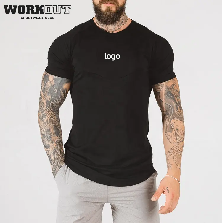 High Quality Black Short Sleeve Top Sports Casual Workout Fitness Active Wear Plain Men Gym Alphalete T shirt