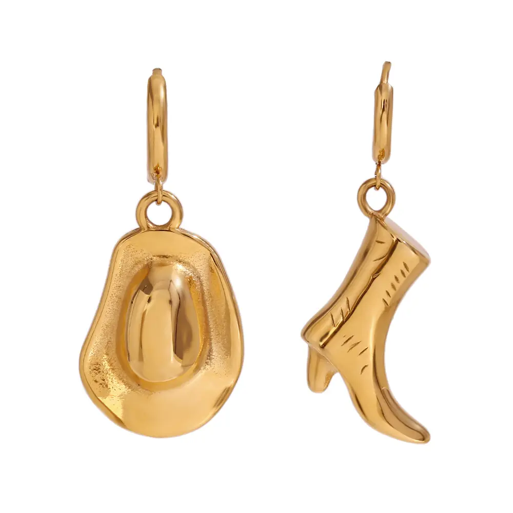 18k PVD Gold Plated Waterproof Stainless Steel Earrings Jewelry Hypoallergenic Cowboy Hat Boot Hoop Earrings
