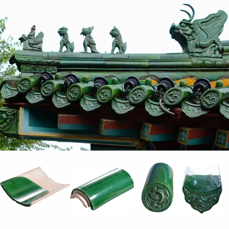 Antique style Chinese colored green glazed ceramic roof tiles Singapore