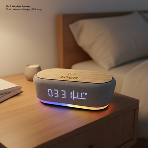 Trending Tech Gadgets 6in 1 5W Music Player Fast Charging Wireless Charger <strong>Alarm</strong> <strong>Clock</strong> RGB Night Lamp Music Wireless Speaker - Product Image 1