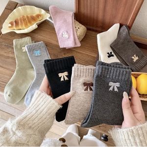 Women Crew <b>Socks</b> With Bow Design Warm Thermo Mid Calf <b>Socks</b> For Autumn Winter Fashionable Casual Wear - Product Image 1