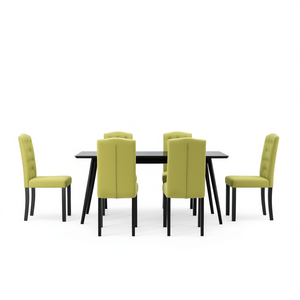 Juego de 6 Sillas de Comedor de Tela Verde, Diseño Moderno Acolchado, Patas de Madera Maciza, Tamaño Estándar, Muebles para el Hogar - Product Image 1