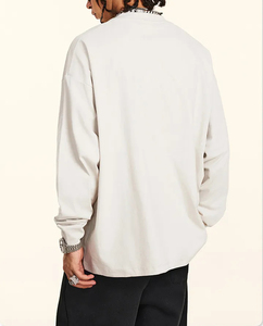 Camiseta básica personalizada de alta calidad con cuello redondo para hombre, camiseta de manga larga de algodón con hombros caídos - Product Image 3