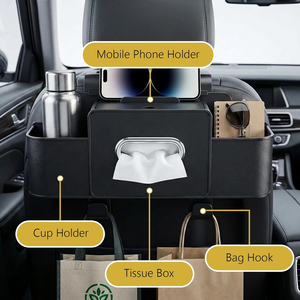 Organizador Multifuncional 4 en 1 para Asiento Trasero <span class=keywords><strong>de</strong></span> Coche con Dispensador <span class=keywords><strong>de</strong></span> Pañuelos, 2 Portavasos, Soporte para Teléfono y Ganchos - Product Image 4