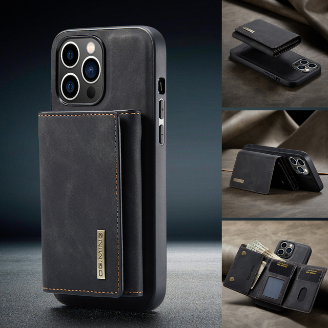For iPhone 14 Pro Max iPhone17 Air 17 16 15 14 Plus Cover M1 Tri-fold Cardholder Magnetic Detachable Wallet Leather Phone Case