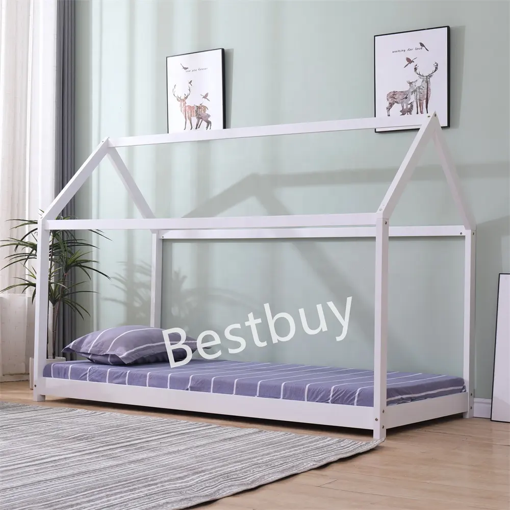 Single Bed wooden furniture beds, White Wooden Bed, Solid Wood Bed Frame kids bedroom furniture