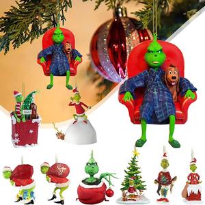 Adornos Navideños Acrílicos Verdes Divertidos SuperZ N1101 al por Mayor, Adornos Colgantes del Grinch para Árbol de Navidad y Fiestas - Product Image 1