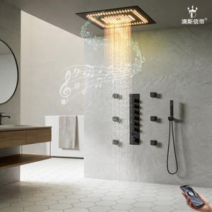 Music Led Shower Set Rectangle Concealed <b>Adjustable</b> Rain Shower Head With Digital Display - Product Image 2