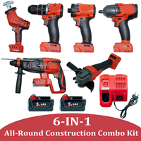 Kit combiné d'outils électriques sans fil 6 en 1, perceuse à percussion au lithium, clé à chocs, scie, tournevis, pour la construction et la rénovation