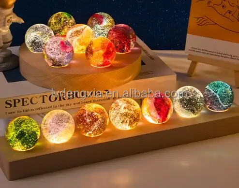 7 Farben 40mm glasierte Kugel Kristall Chakra Kugeln mit LED Holz basis Glaskugel Kugeln mit Stand Nachtlicht Home Dekoration