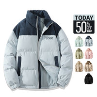 Blouson matelassé à col montant OEM, personnalisé avec logo, blocs de couleur, fermeture éclair, doudoune d'hiver pour homme, grandes tailles, épais, vente en gros