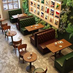 Juegos de Mesas y Sillas de Madera para <span class=keywords><strong>Restaurante</strong></span>, Tamaño Personalizado, Venta al por Mayor, Asientos de Cabina para Uso Comercial, Muebles para Comida Rápida - Product Image 1