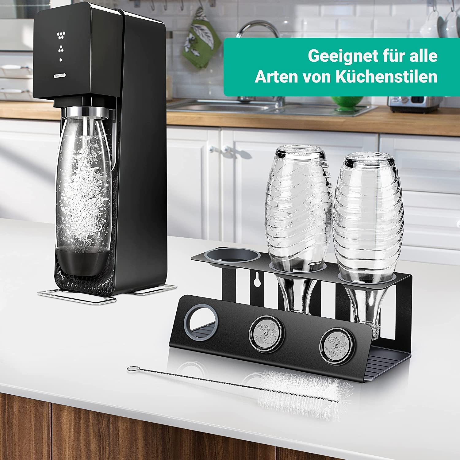 Zeuwets 12-teiliger Spülmaschinen-Einsatz Für SodaStream-Flaschen & Gläser – Edelstahl, 3 Größen, Inkl. Bürsten &