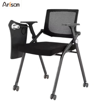 Chaise d'entraînement ergonomique pliable à roulettes pivotantes avec accoudoirs réglables et tablette d'écriture pour étudiants – Vente directe usine