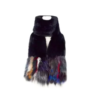 ZDFURS*Brand Women Real Rex Rabbit Fur Scarf with sliver fox fur Knit colorful Infinite fur Scarves