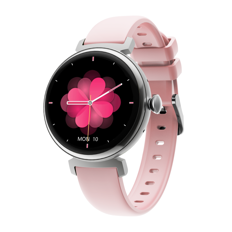 Silver + pink silicone strap