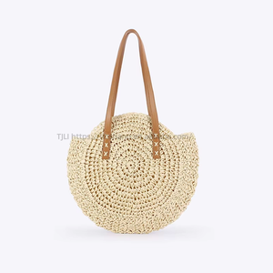 Bolso de playa de cuerda tejida con asa redonda simple para mujer, con dos correas y cierre de cremallera, Tanjing - Product Image 6
