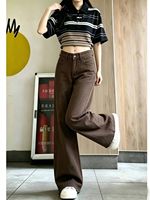 Nouveau style automne – Jean taille haute doux et écologique pour femme, avec logo personnalisé, grande taille, coupe large délavée
