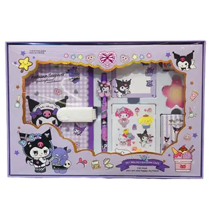 DHF Sanrioed Diary Notebooks Gift Boxes Set Sanrioed Design Kuromi Cinnamoroll My Melody Stickers Kids Diy Notebook Sets