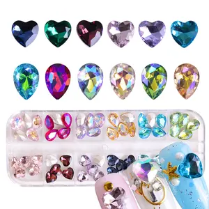 60 pc/caixa decorações de vidro de cristal misto, strass colorido, cristal roxo/montanha, gemas 3d, diy, unhas