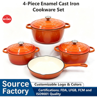 Ensemble de 4 casseroles durables, résistantes au four, avec options multicolores, revêtement émaillé antiadhésif, ensemble de casseroles et poêles en fonte