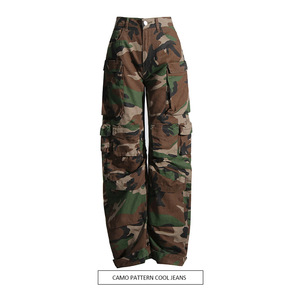 Moda Streetwear Camo <span class=keywords><strong>Jeans</strong></span> Denim Pantalones de pierna ancha para damas Pantalones <span class=keywords><strong>cargo</strong></span> Mujeres - Product Image 6