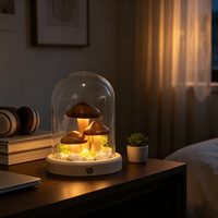 Lampes de table décoratives rechargeables à commande tactile en forme de champignon, lampe de chevet en verre LED en forme de champignon en bois pour chambre à coucher