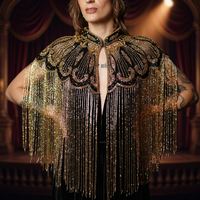 Vestido Poncho Estilo Iraquí Hecho a Mano con Cuentas, Cristales, Encaje, Perlas, Tela de Satén, Ecológico, Antiestático, Cuello Alto, Largo hasta el Tobillo