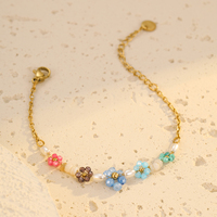 Accessoires pour femmes, bracelet en acier inoxydable fait à la main, tressé, perlé, bijoux floraux pour filles, bijoux d'amitié