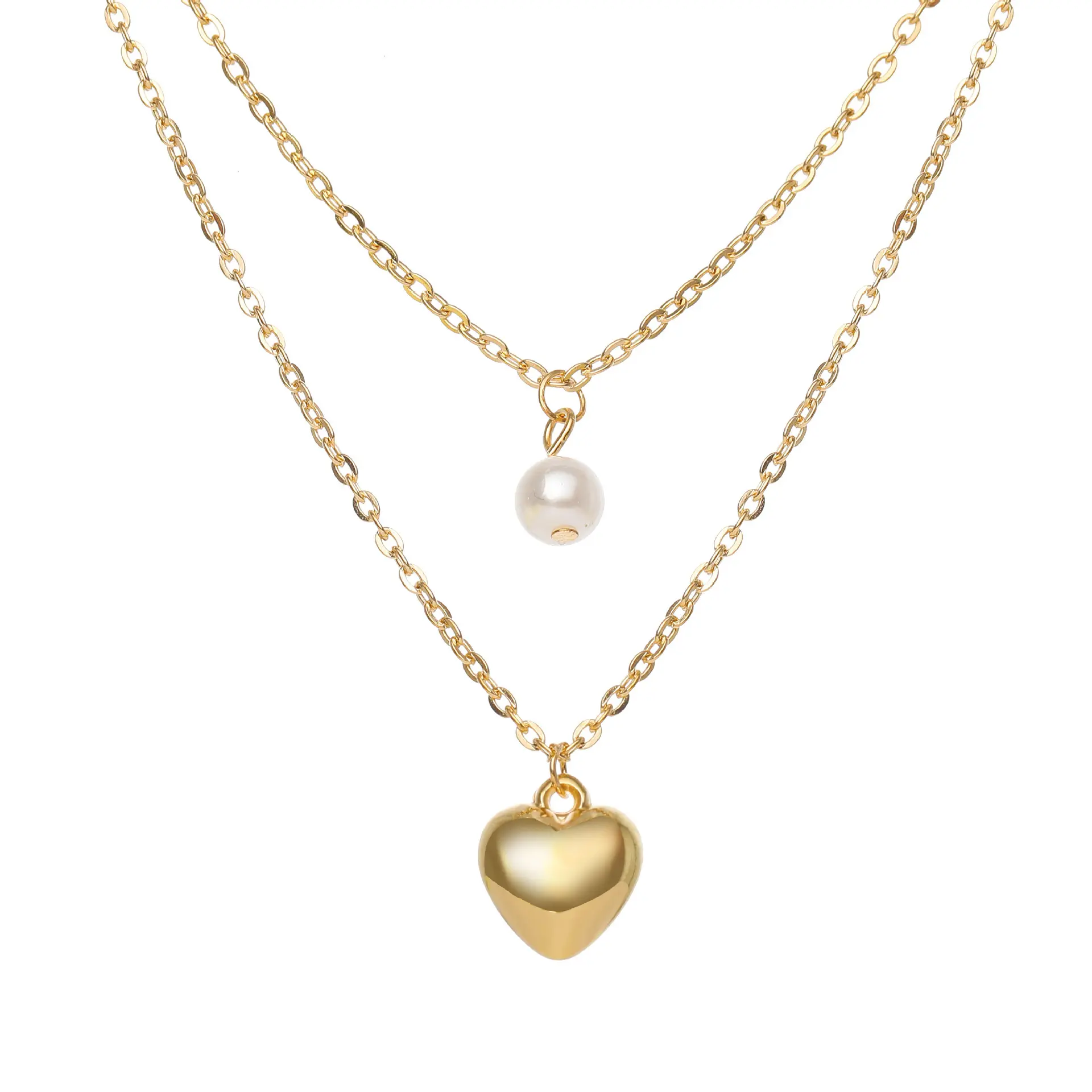 2021 Neue einfache Retro Schmuck Halskette Frauen Schicht Perle Liebe Anhänger für Halskette