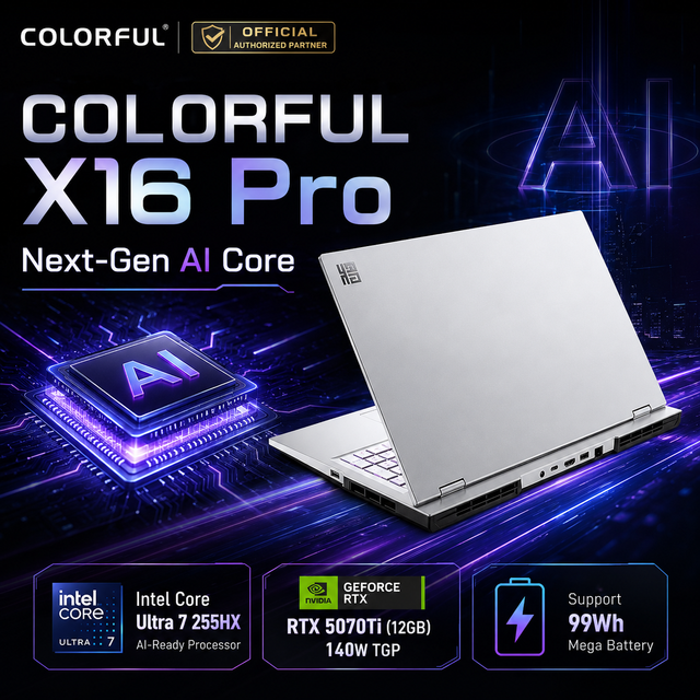 Colorful 16 Inch AI Ultra 7 255HX RTX 5070Ti 12GB Intelligent Computing High Performance Professional Portable PC Game Laptop